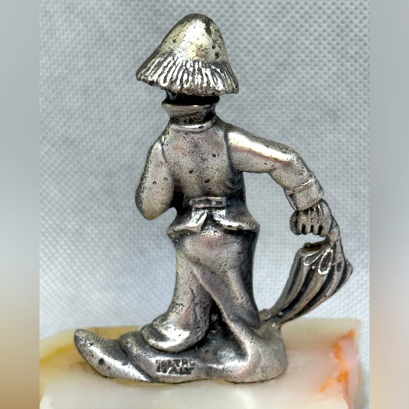 Peltro Italy Vintage Pewter Silver Clown w/Umbrella Figurine Quartz Stone Base - Picture 4 of 6